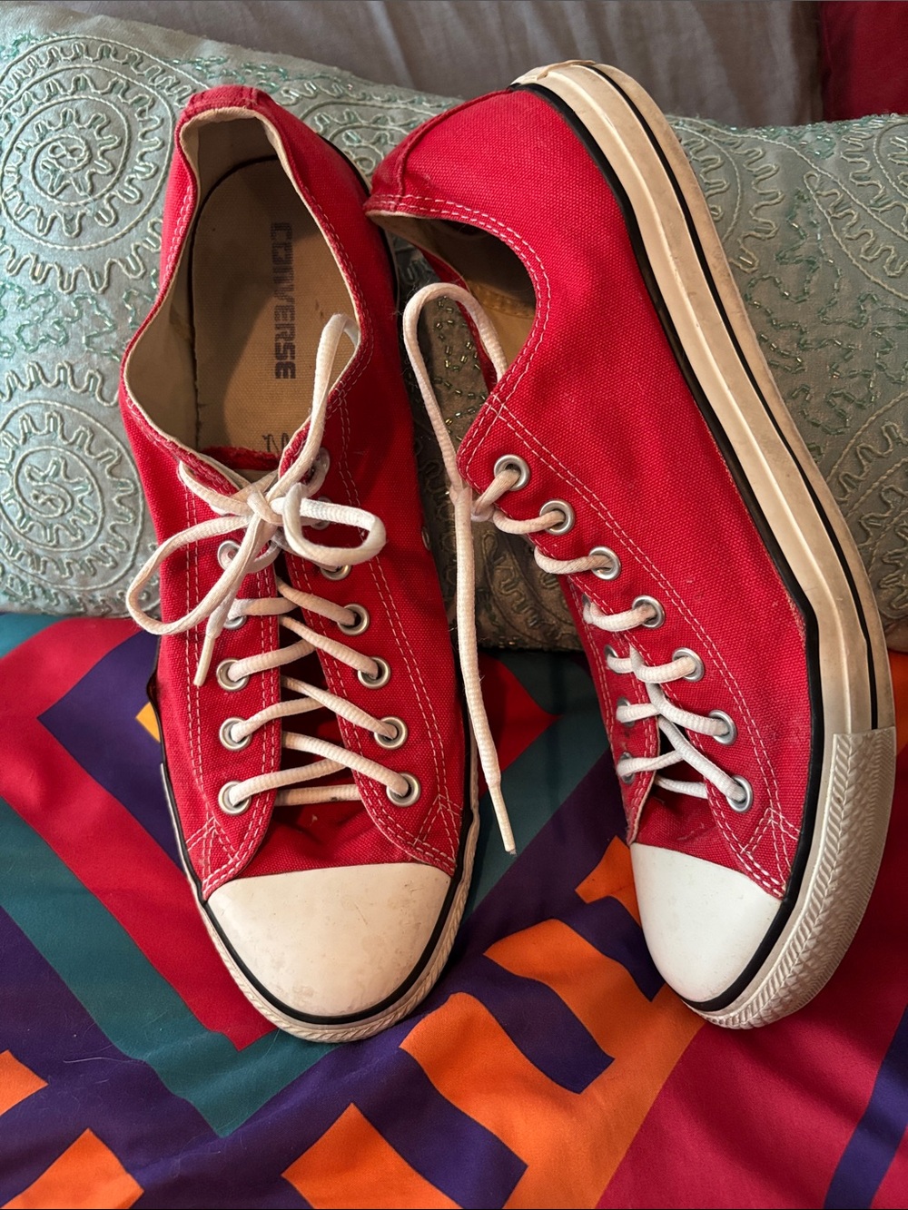 Men’s Converse Red Canvas Low Top Sneakers with White Toe Cap